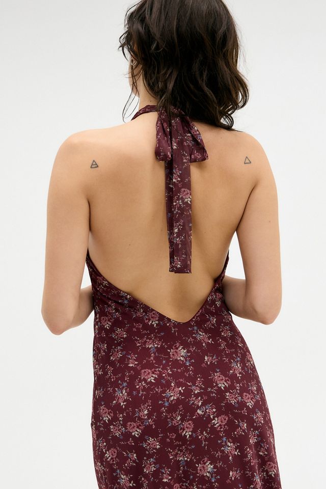 Robe longue en maille à col halter floral UO #4