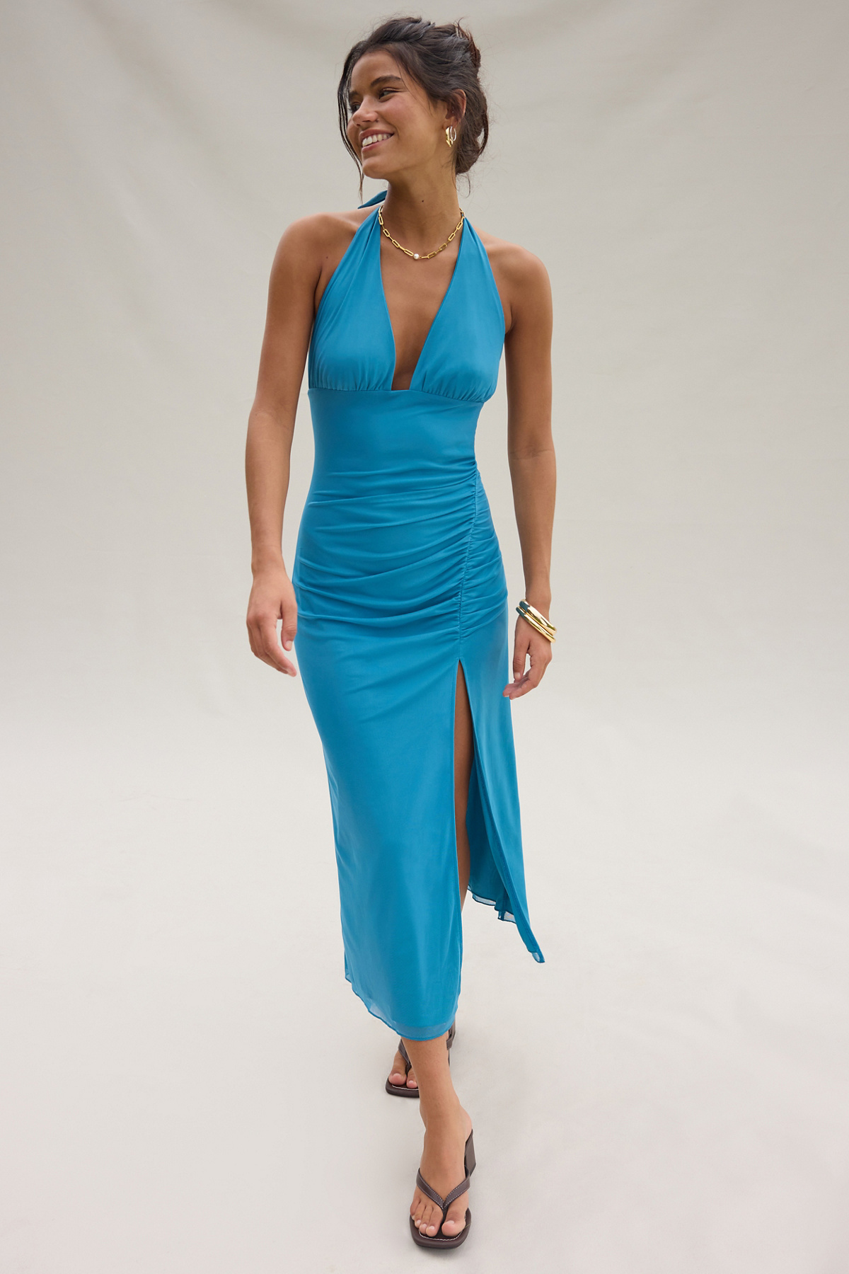 UO Juno Plunge Halter Midi Dress