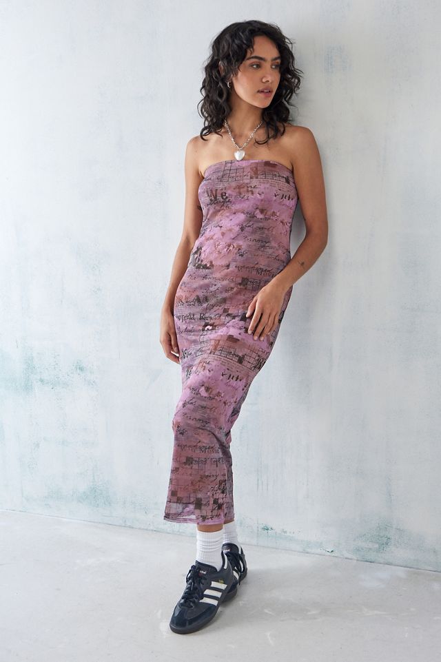 UO Dina Script Print Mesh Bandeau Dress #2