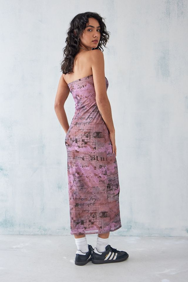 UO Dina Script Print Mesh Bandeau Dress #3