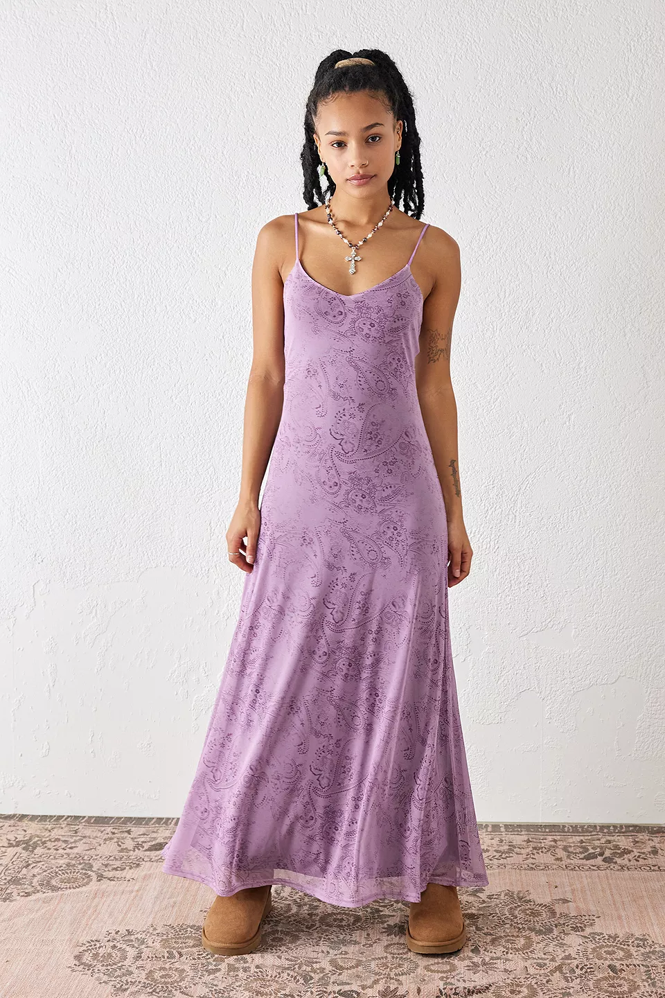 urbanoutfitters.com | UO Purple Paisley Mesh Maxi Dress