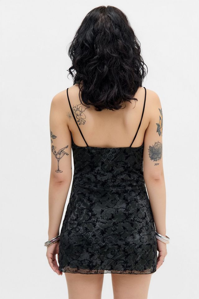 UO Maia Flocked Mesh Mini Dress