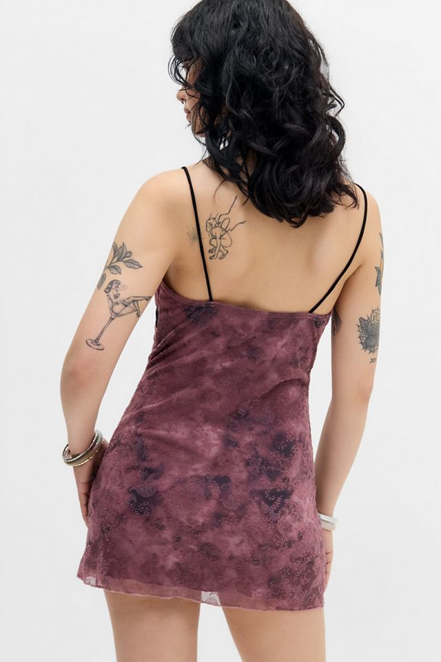 UO Maia Flocked Mesh Mini Dress | Urban Outfitters UK