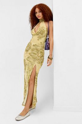 UO Eva Keyhole Flocked Maxi Dress