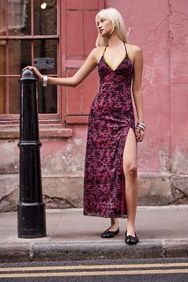Abito con collo all'americana in mesh floccato UO Rowan