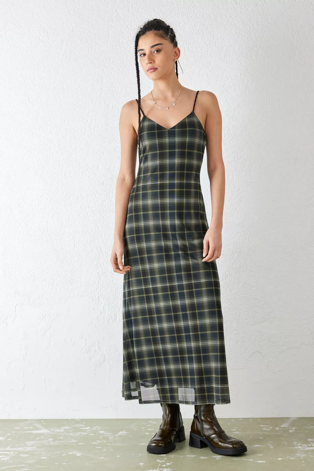 UO Black Check Mesh Maxi Dress Urban Outfitters