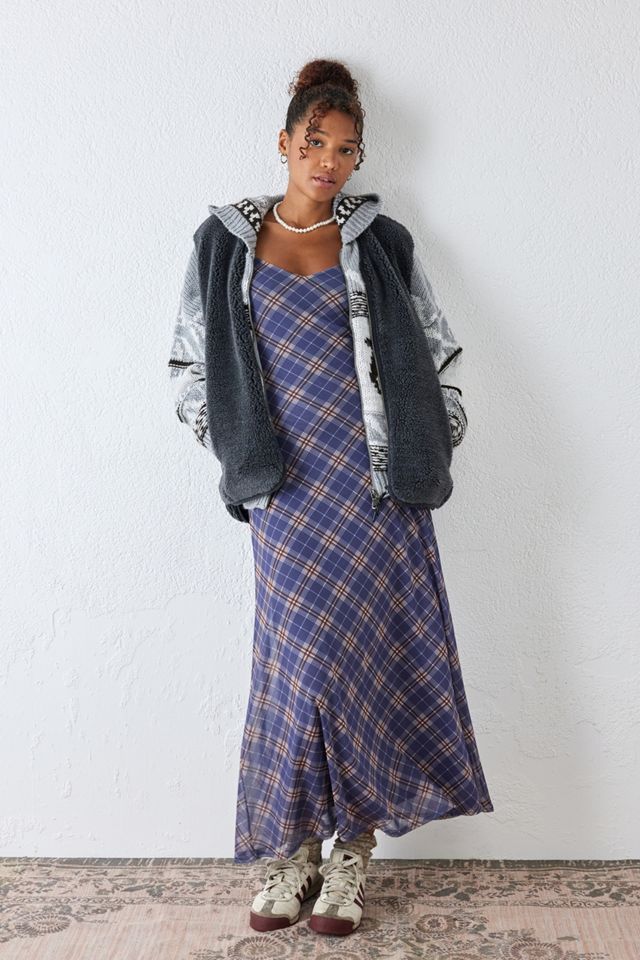 UO Blue Check Mesh Maxi Dress  #1