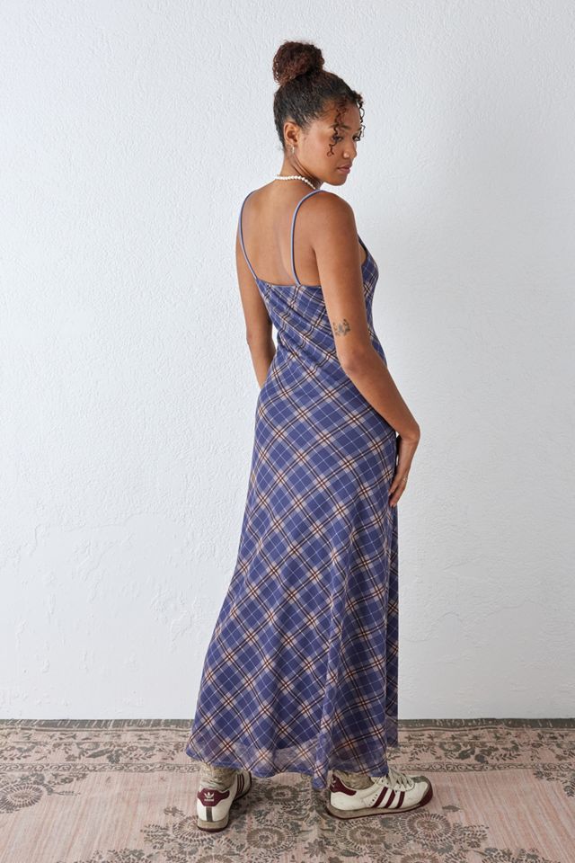 UO Blue Check Mesh Maxi Dress  #3
