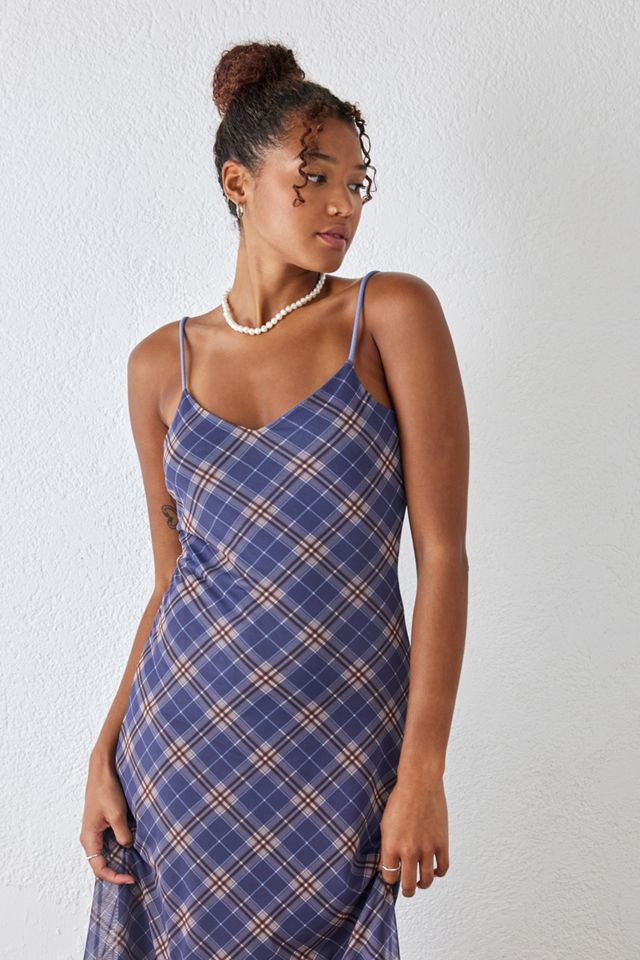 UO Blue Check Mesh Maxi Dress  #4