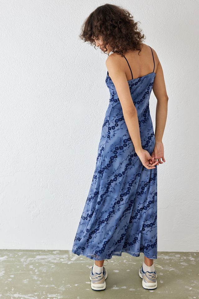 UO Blue Flower Mesh Maxi Dress | Urban Outfitters UK