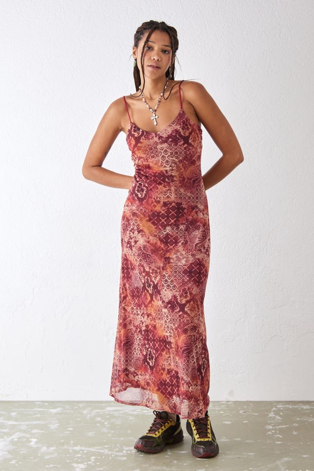 UO Orange Paisley Mesh Maxi Dress Urban Outfitters UK