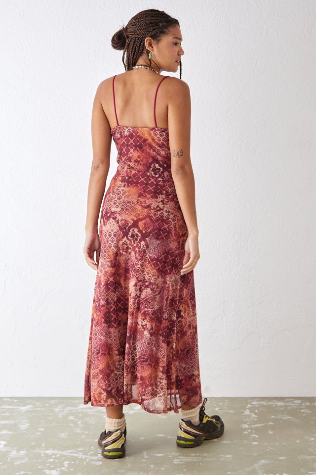 UO Orange Paisley Mesh Maxi Dress #3