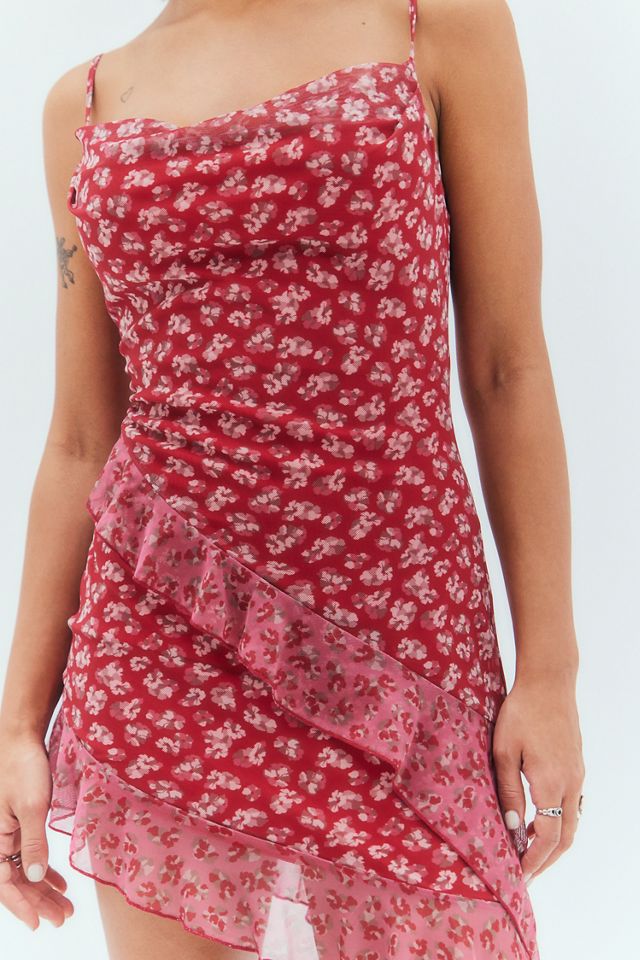 UO Zoey Red Floral Asymmetrical Mini Dress #2