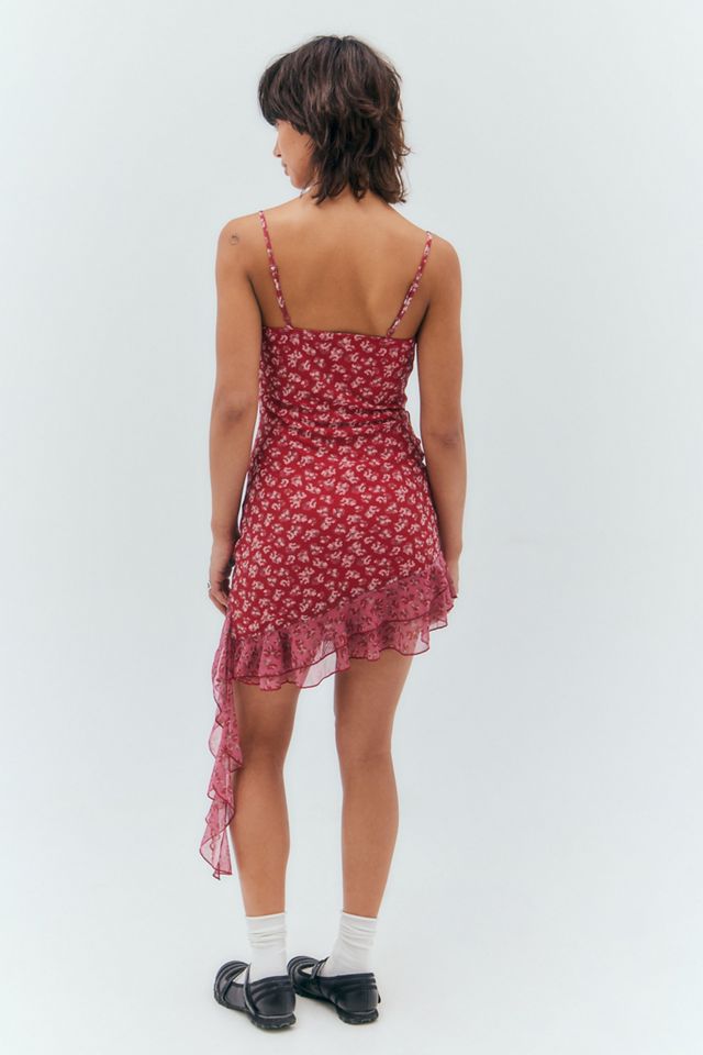 UO Zoey Red Floral Asymmetrical Mini Dress #3