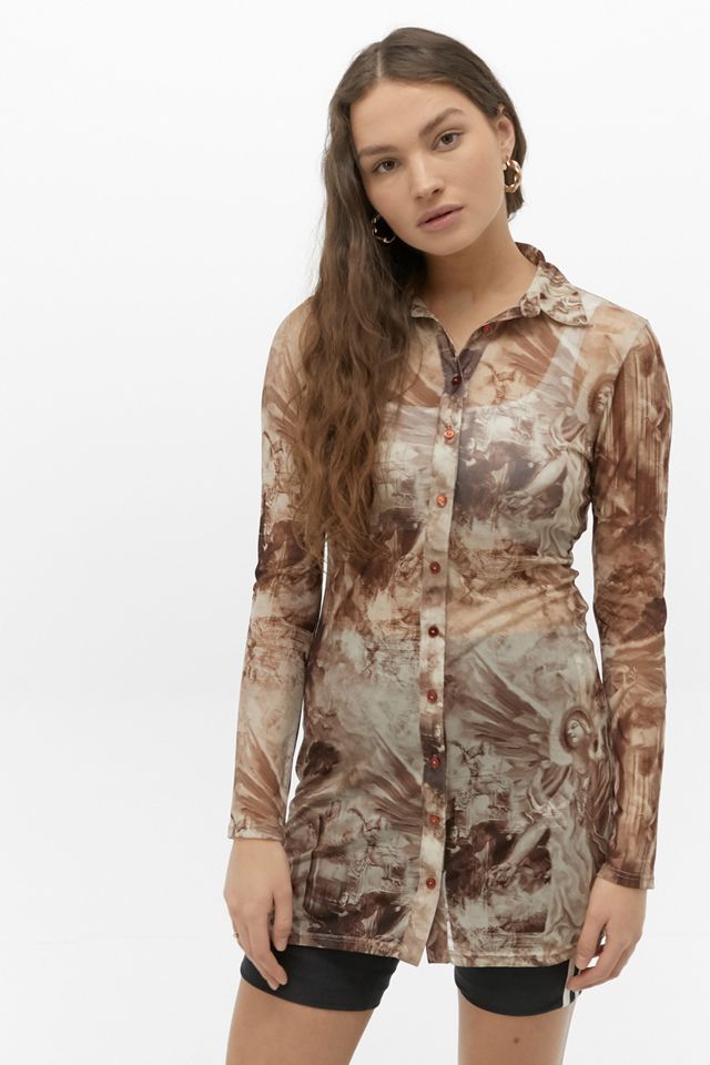 Urban Outfitters Printed Mesh Shirt Dress | Urban Outfitters UK