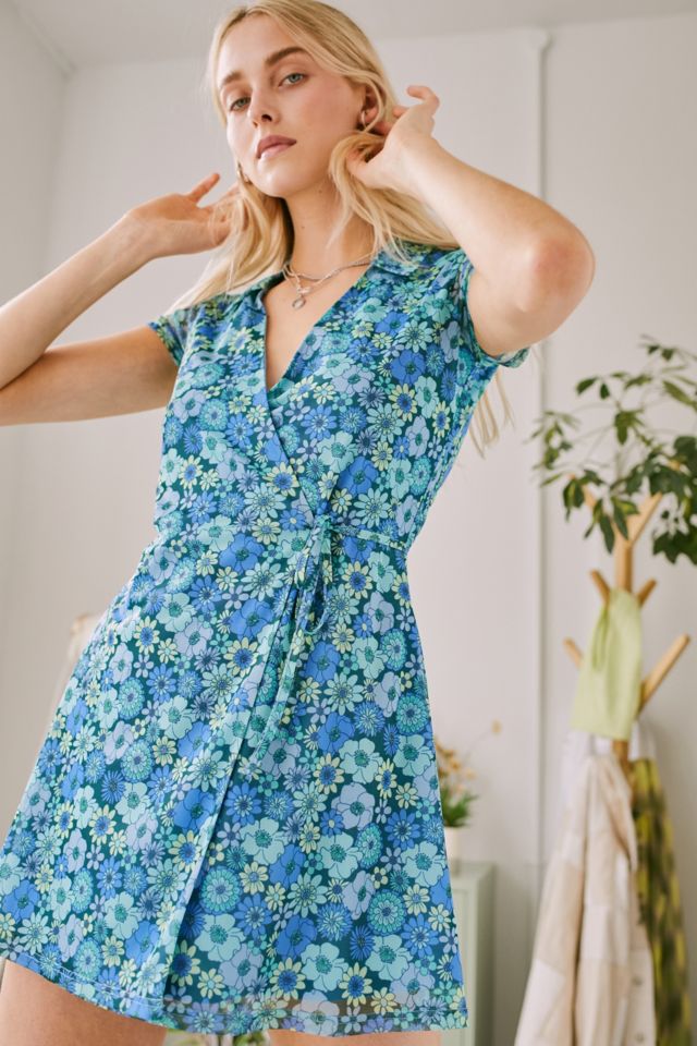 UO 70s Floral Mini Wrap Dress Urban Outfitters UK