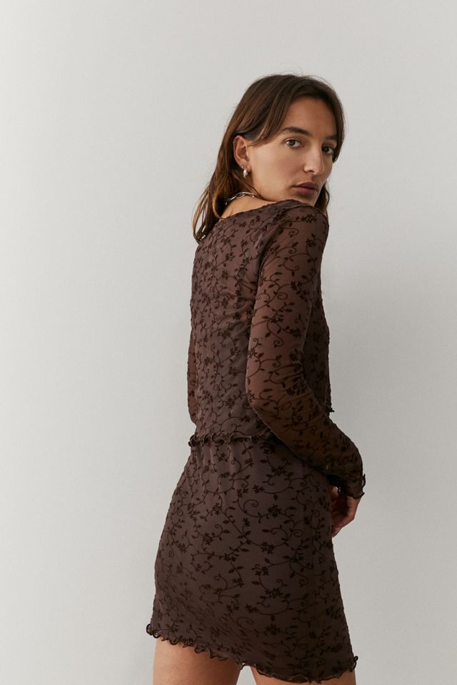 UO Flocked Mesh Chocolate Dress y Cardi Set #4