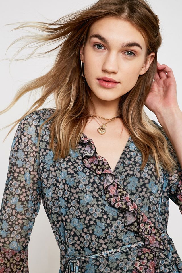 UO Mixed Floral Mesh Wrap Dress #1