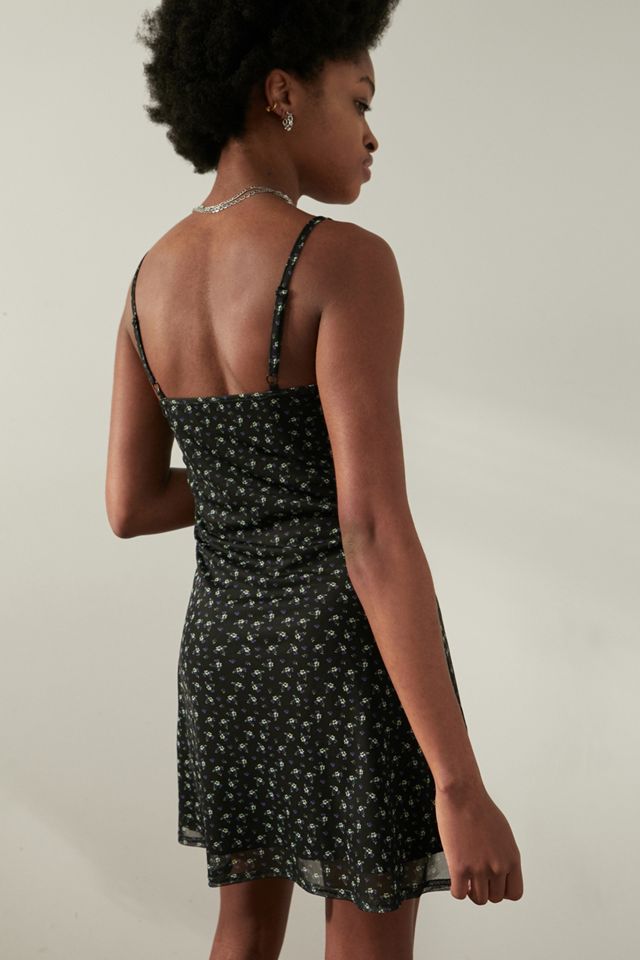 UO Black Floral Lace Mesh Mini Dress #3