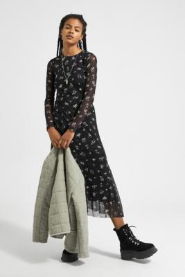 Topshop Petite Ruch Front Floral Mesh Midi Dress