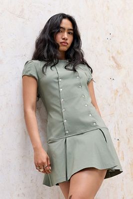 urban outfitters green mini dress Urban Outfitters NWT Green Lace Trim Floral Scoop Puff Sleeve Mini Dre –  Brie main image 1