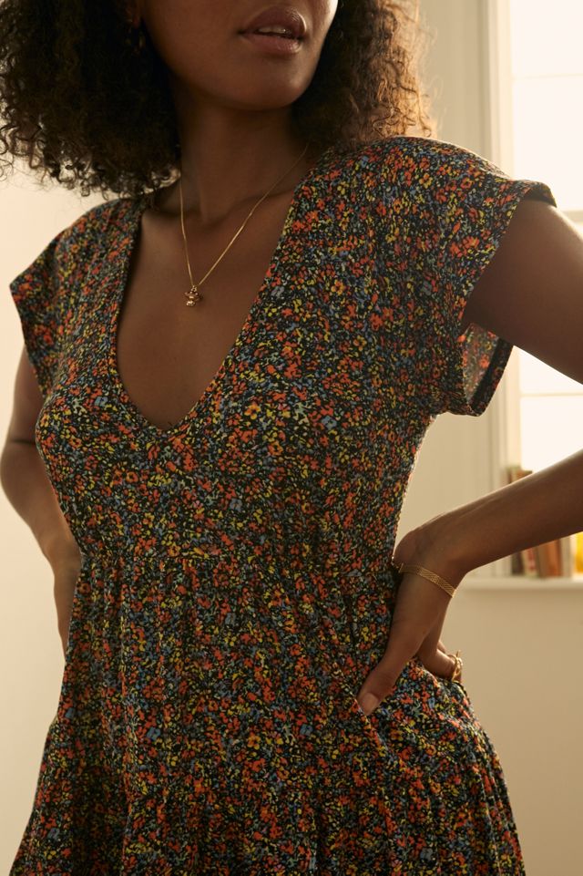 UO Black Julia Floral Short Sleeve Mini Dress #1