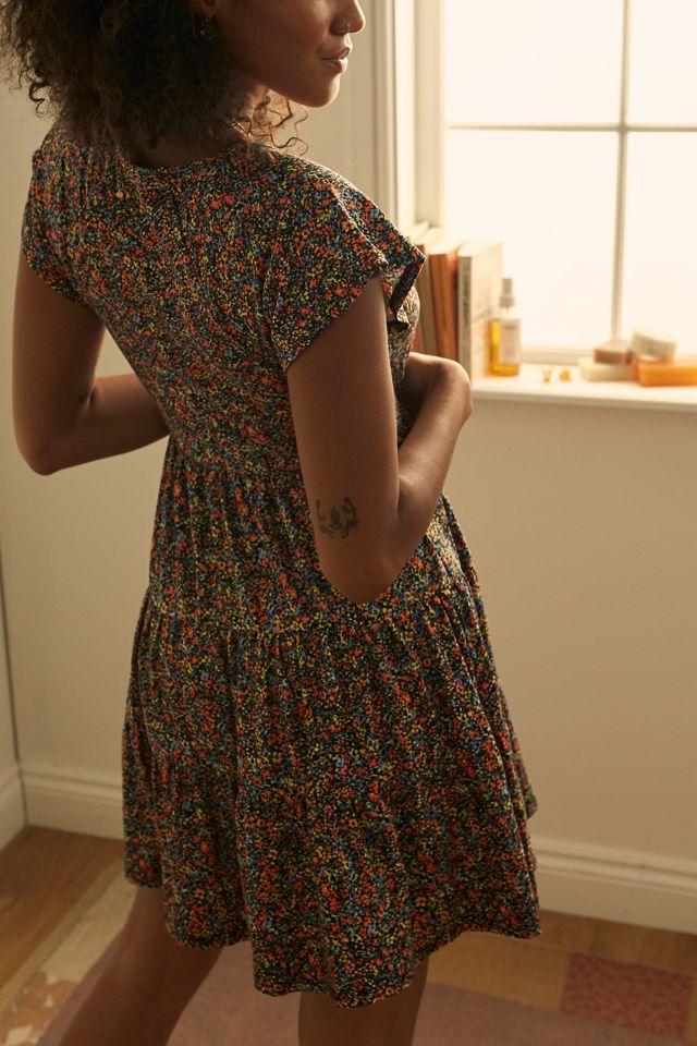 UO Black Julia Floral Short Sleeve Mini Dress #3