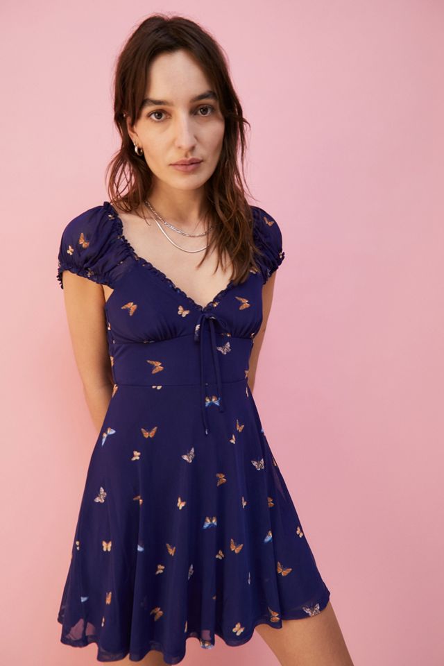 UO Audrey Butterfly Print Malla Mini Vestido #4
