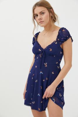 urban outfitters brown butterfly dress UO Audrey Print Mesh Mini Butterfly slip