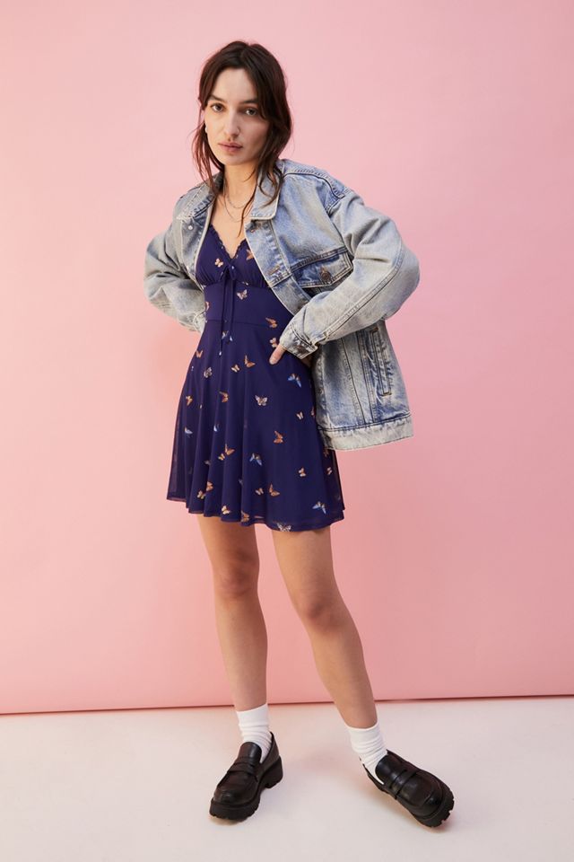 UO Audrey Butterfly Print Malla Mini Vestido #6