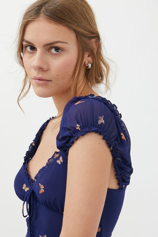 UO Audrey Butterfly Print Malla Mini Vestido #1