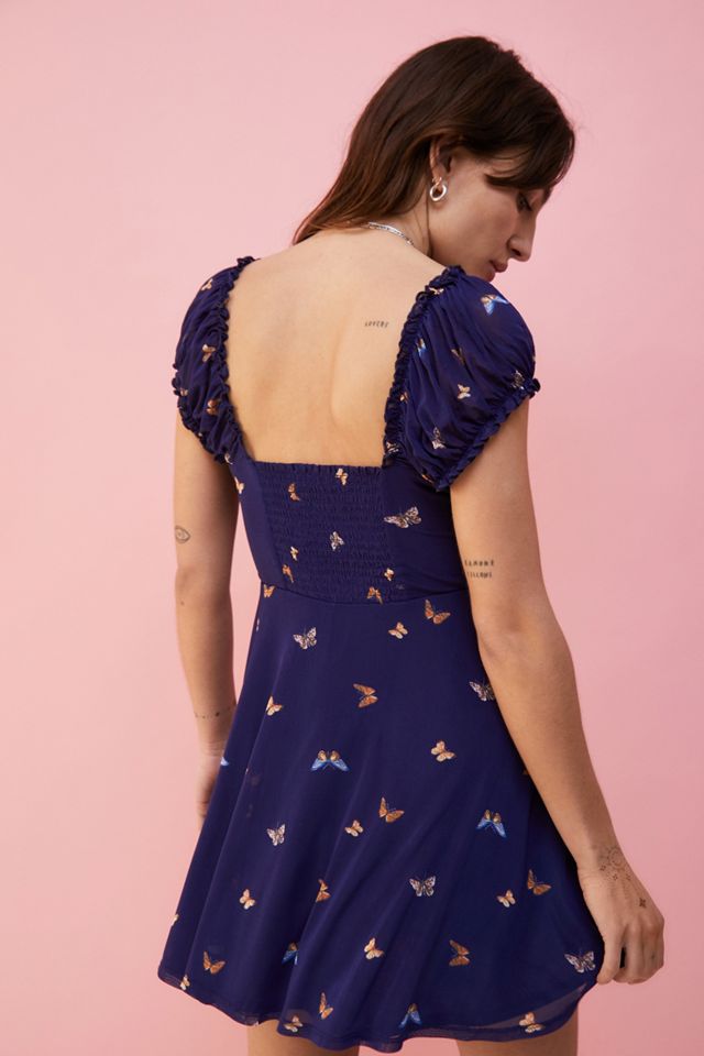 UO Audrey Butterfly Print Malla Mini Vestido #8