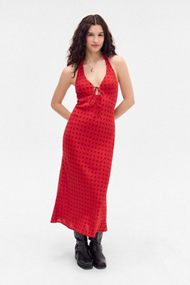 Light Before Dark Caley Halter Dress - Red 2XS at Urban Outfitters