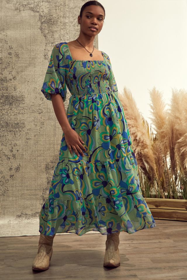 UO Green Swirl Odila Midi Dress | Urban Outfitters UK