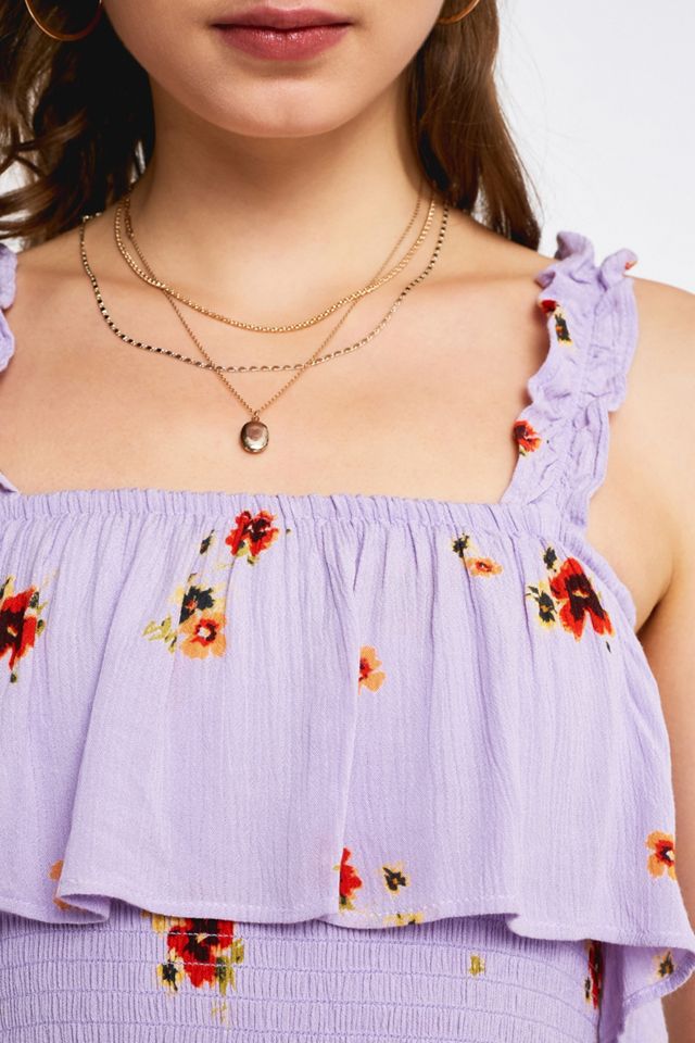 Urban Outfitters – Geblümtes, gerüschtes Midikleid in Flieder #2