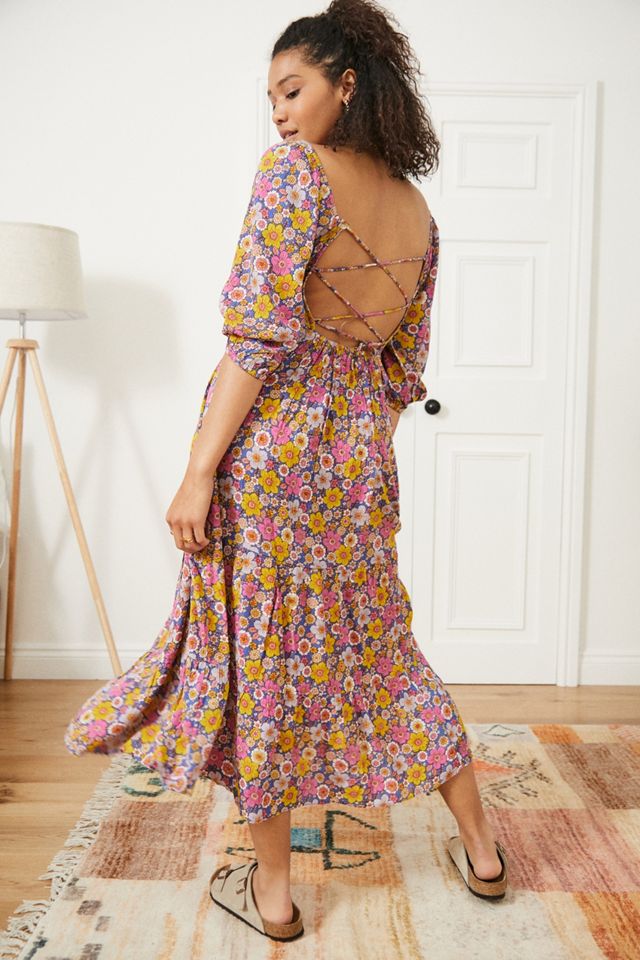 Robe midi à fleurs UO Lottie style années 70 avec attache dans le dos #1