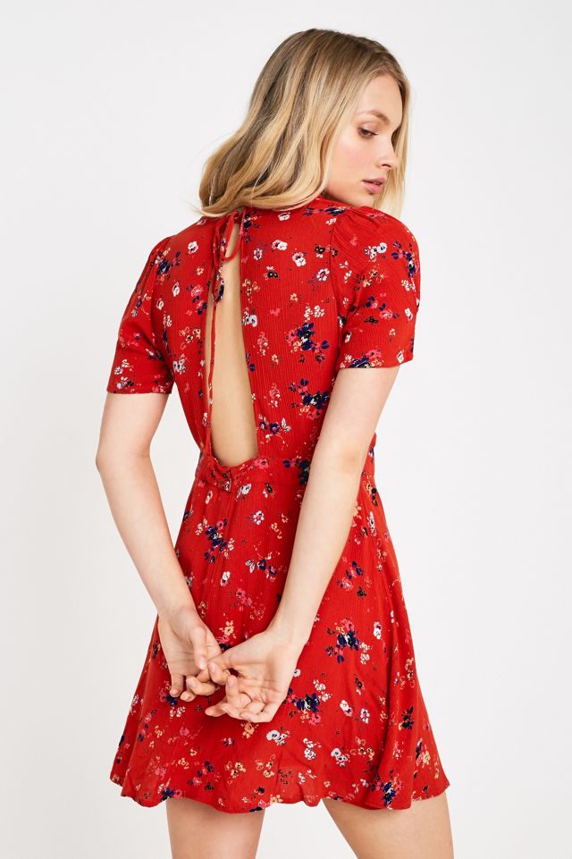 open lace back dress Tcec Textured Fabric Mini Dress in Red M