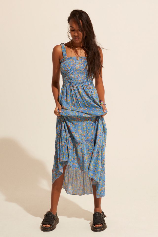knee length dresses for ladies Bohemian Long Sleeve Floral Midi Dress