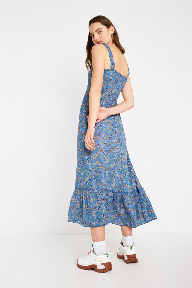 knee length dresses for ladies Ophelia Navy Embroidered Midi Dress