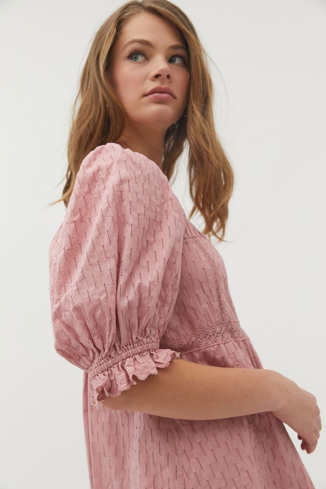 uo embroidered puff sleeve babydoll dress C501 Satin Babydoll Embroidered Puff Sleeve Full Girls Dress with Plus Sizes main image 0