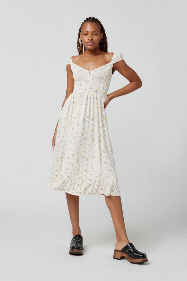 UO Elenor White Floral Midi Dress