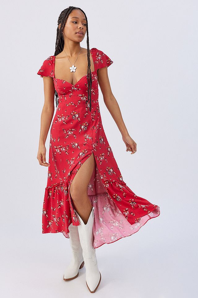 UO Siren Red Floral Midi Dress