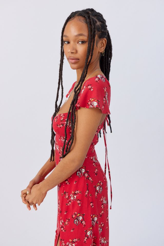UO Siren Red Floral Midi Dress | Urban Outfitters UK