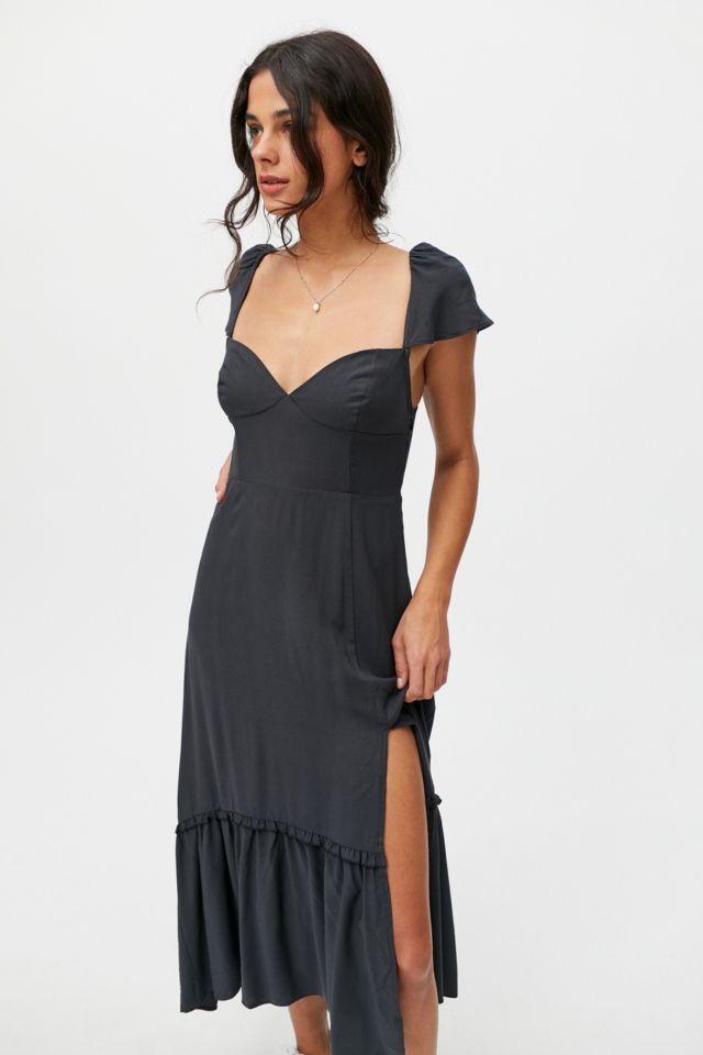 UO Siren Black Strappy Back Midi Dress | Urban Outfitters UK