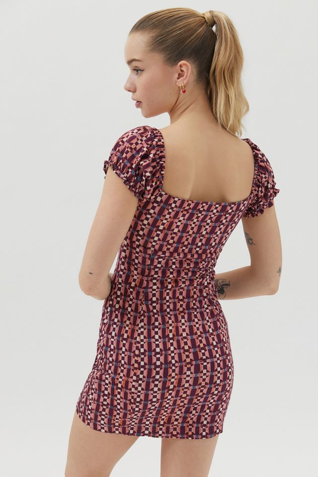 UO Brown Ella Geo Print Bodycon Mini Dress