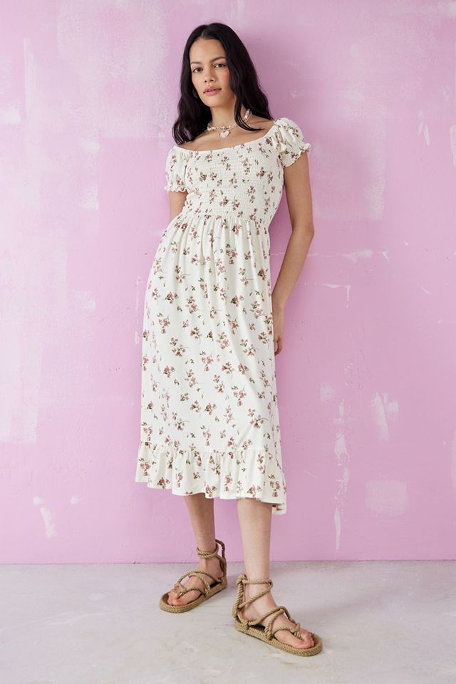 UO Tessie White Floral Midi Dress #2