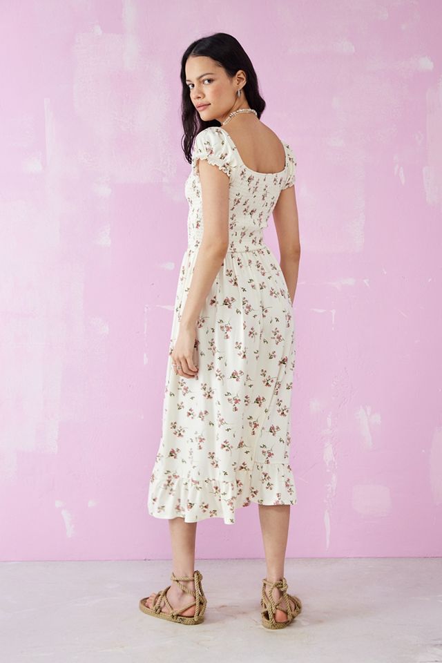 UO Tessie White Floral Midi Dress #3