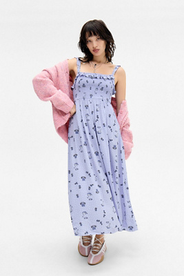 UO Selene Ruffle Midi Dress - Rose S at Urban Outfitters