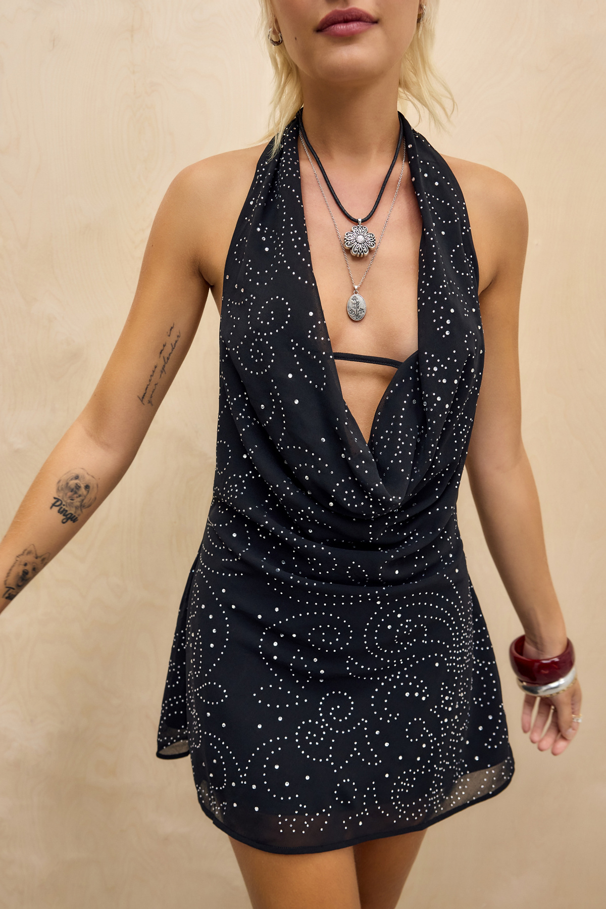 Silence + Noise Billie Diamanté Halter Dress