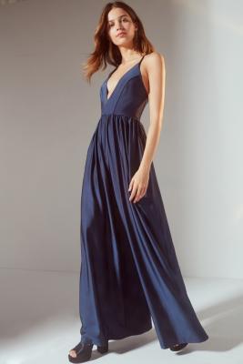 UO Gia Plunging Shimmer Wide-Leg Jumpsuit | Urban Outfitters UK